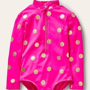 Mini Boden Long-Sleeved Swimsuit Fuchsia Pink, Gold Foil Spot 7-8 yrs EUC